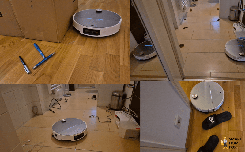 Der Roborock Saros 10 umfährt im Test verscvhiedene kleine Objekte.